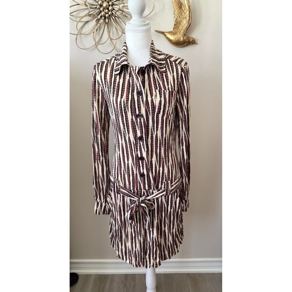 Diane Von Furstenberg "Sheena" long Sleeve Silk Shirt Dress 8